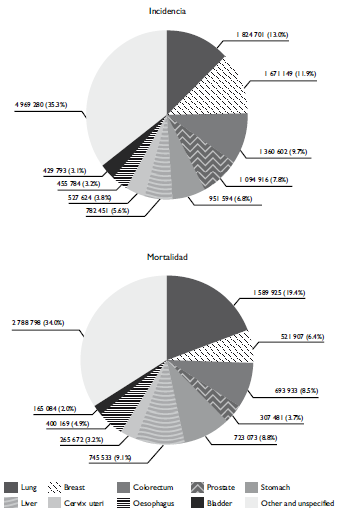 World estimations of the numbers of new cases and deaths from cancer