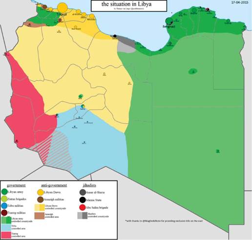 Mapa del control territorial en Libia.