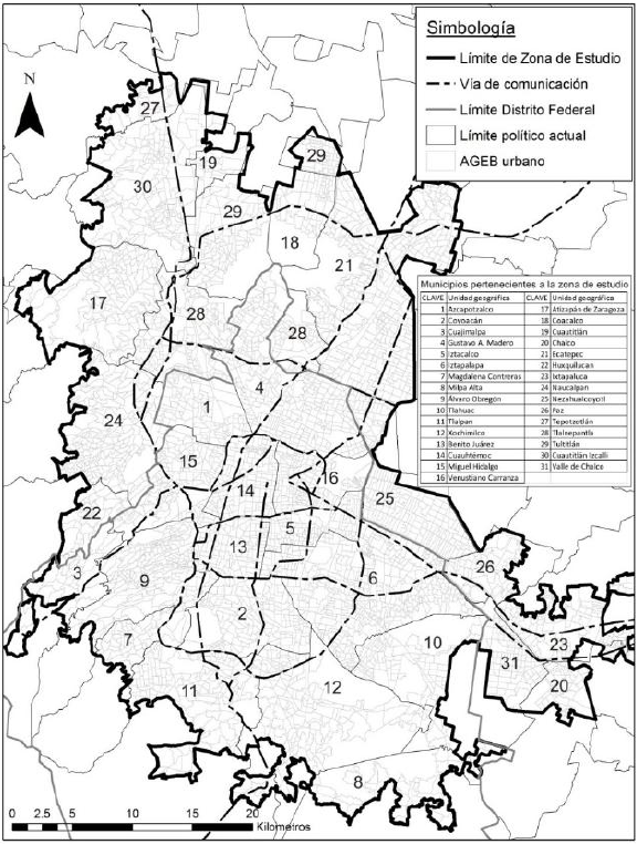 &Aacute;rea metropolitana de la Ciudad de M&eacute;xico, territorio perteneciente a la zona de estudio