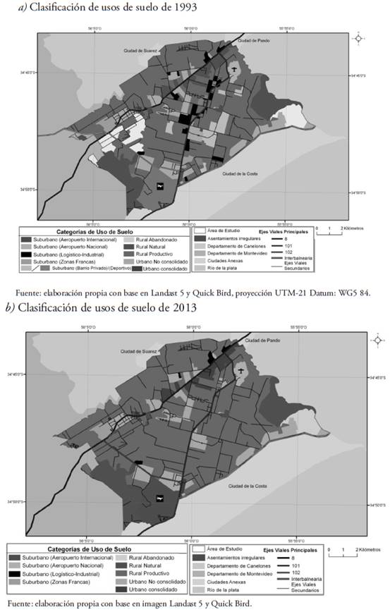 Distribuci&oacute;n espacial de los usos de suelo para la regi&oacute;n noreste del &Aacute;rea Metropolitana de Montevideo