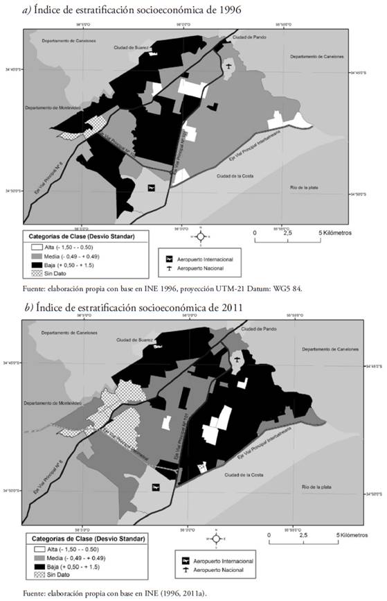 Distribuci&oacute;n espacial de las clases sociales en la regi&oacute;n noreste del &Aacute;rea Metropolitana de Montevideo