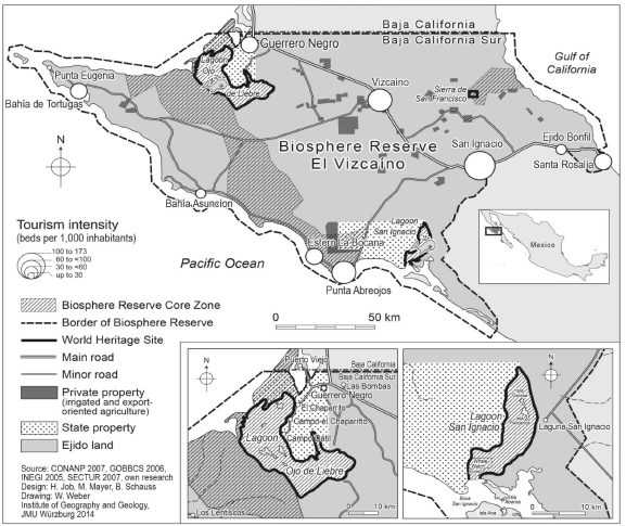 Location and zoning of El Vizca&iacute;no Biosphere Reserve