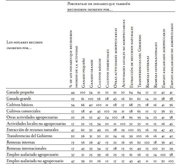 Resumen de la diversificaci&oacute;n del ingreso en los hogares rurales mexicanos.
