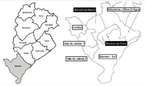 Localiza&ccedil;&atilde;o da Regional Barreiro e &Aacute;reas de Pondera&ccedil;&atilde;o do Barreiro
