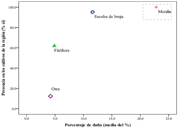 Presencia de
enfermedades/ plagas en los cultivos de cacao en la regi&oacute;n