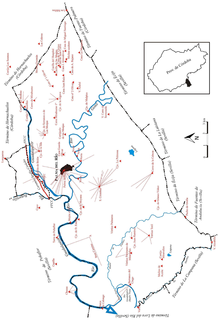 Término de Palma del Río en 1871/72 según las “minutas” planimétricas
de Agapito Martín de Castro, León Sánchez Molina y otros (1:25.000 en el
original).
