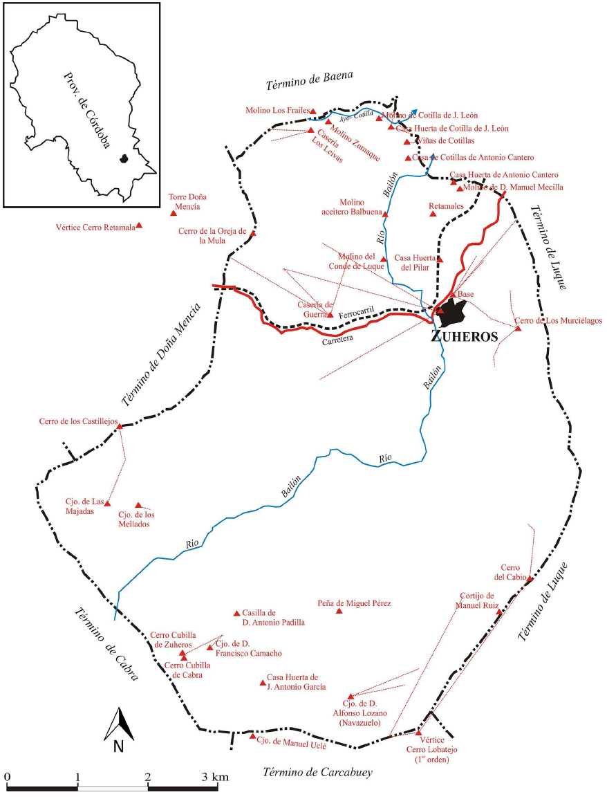 Término de Zuheros en 1871-1872 y anotaciones
realizadas en 1903 según las “minutas” planimétricas
del Instituto Geográfico (1:25.000 en el original).