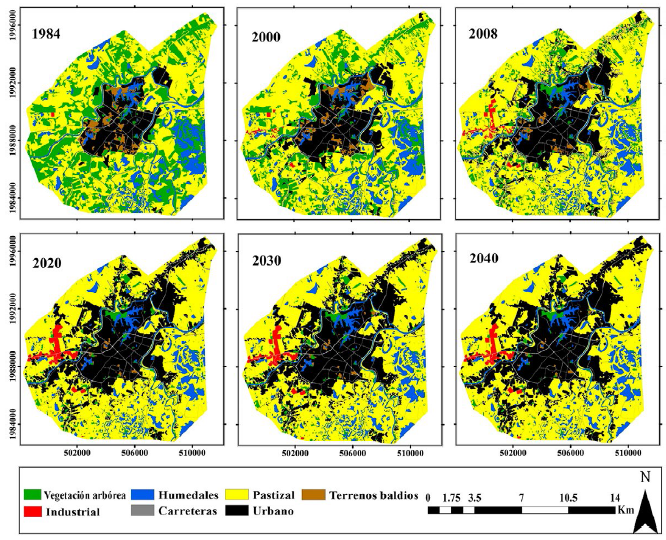Evolución del uso del suelo 1984-2000-2008 y
escenarios 2020-2030-2040 en la ciudad de Villahermosa