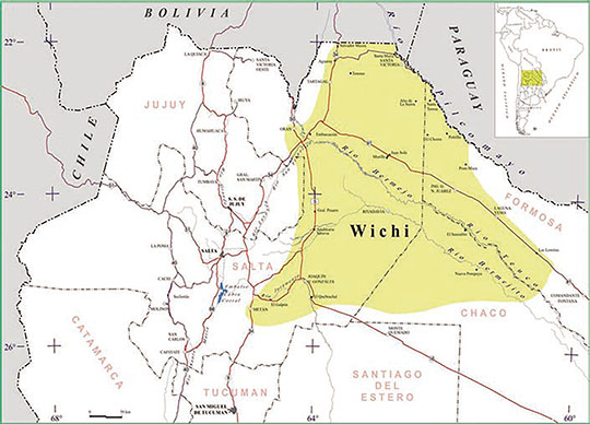 Imagen N° 1. Mapa con distribución del pueblo wichí en el territorio argentino