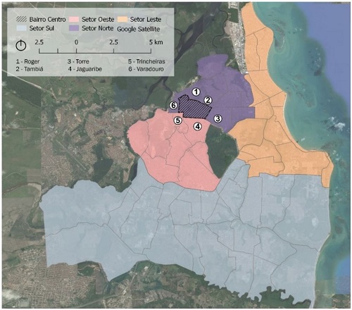 - Mapa de João Pessoa e localização do bairro Centro. Fonte: Adaptada pelos autores de João Pessoa (2009).