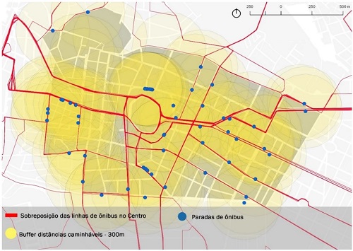 - Mapa de linhas de transporte coletivo. Fonte: Elaborada pelos autores (2018).