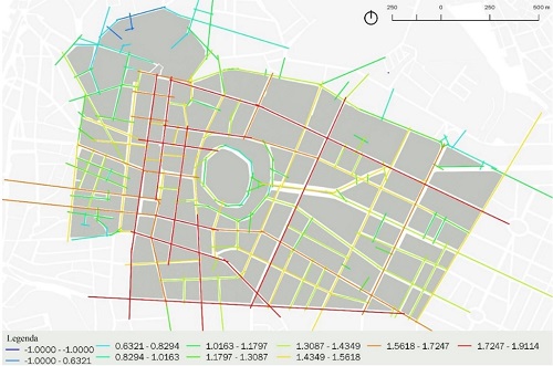 - Mapa axial de integração. Fonte: Elaborada pelos autores (2018).