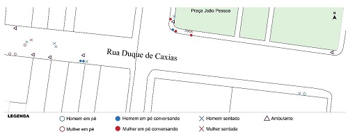 - Posição das pessoas localizadas na área do P3 durante o dia. Fonte: Elaborada pelos autores (2019).