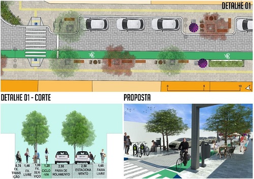 - Detalhe 01 da proposta para rua Duque de Caxias. Fonte: Elaborada pelos autores (2019).