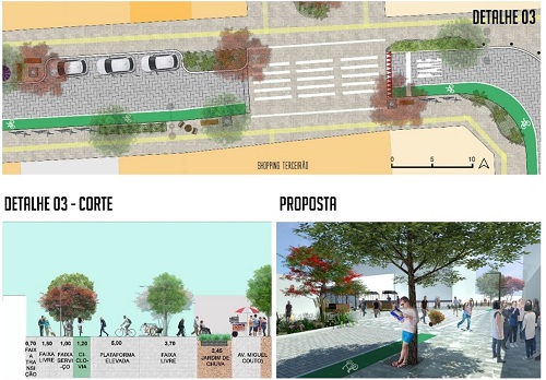 - Detalhe 03 da proposta para rua Duque de Caxias. Fonte: Elaborada pelos autores (2019).