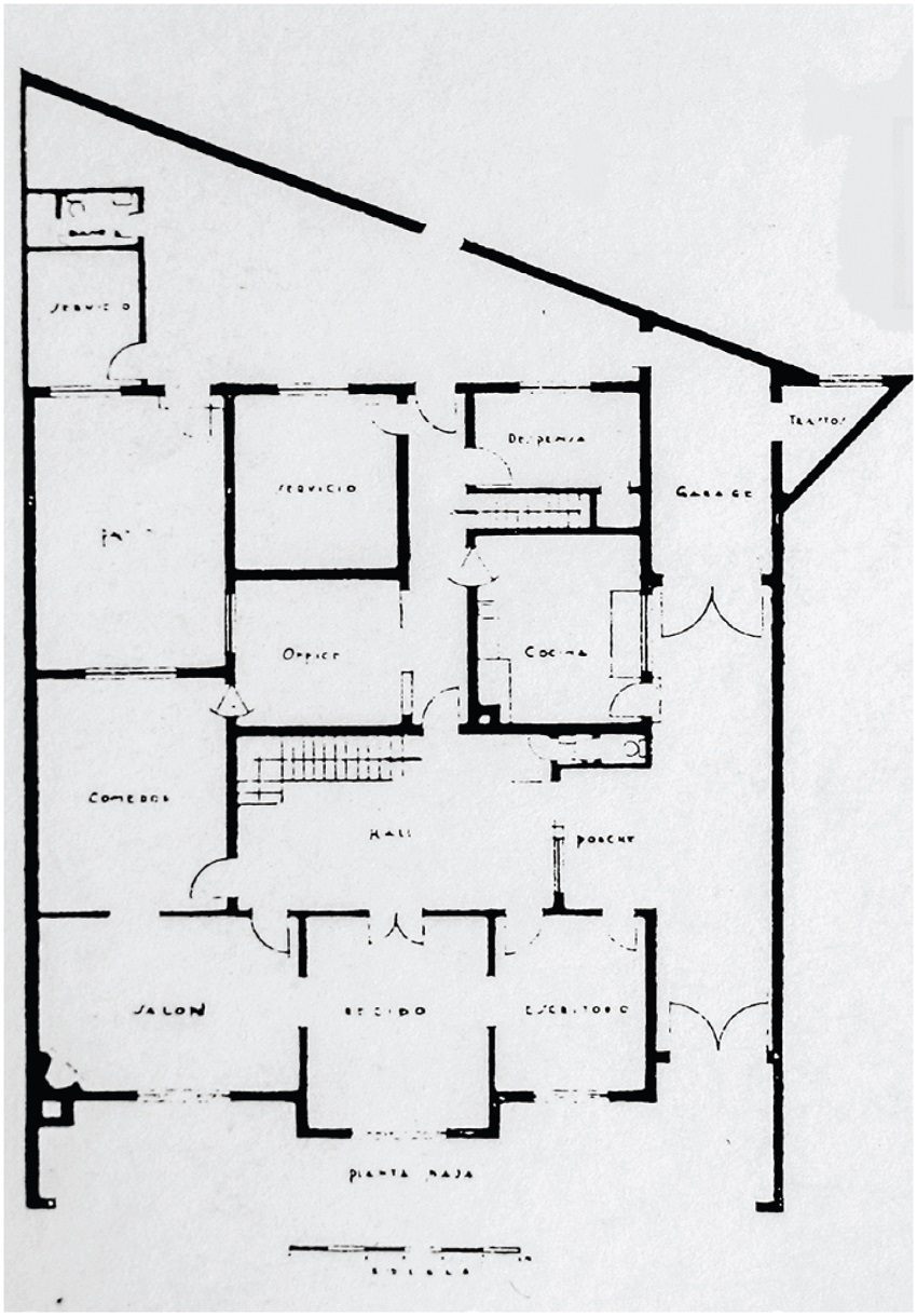 Casa en Bogotá, 1942. Primera planta. Arq. José María Montoya y Valenzuela.
