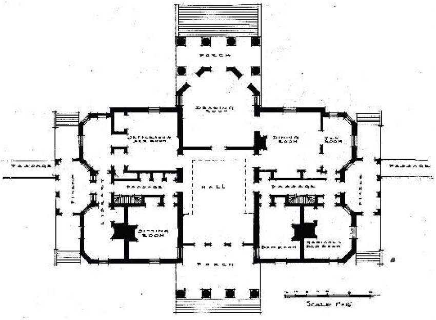 Casa Monticello de Thomas Jefferson. Planta primera, aprox. 1772.