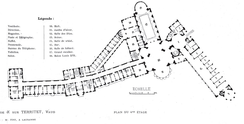 Palace Hotel en Caux, 1902. Plano de la segunda planta.