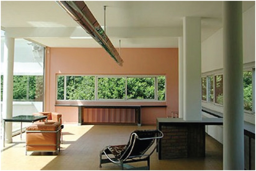 Vista interna da Villa Savoye, Le Corbusier. Poissy, Fran&ccedil;a, 1928-1931.