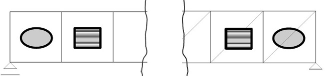 : Disposition of components in a Vierendeel truss versus a Pratt beam.