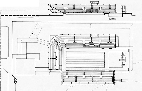 : Piscina Olímpica de Arica, corte y planta, 1968-1972. (
							6)
						