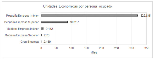Unidades económicas por personal ocupado, con base en un total de 427.173
unidades, sin considerar las viviendas con actividad económica