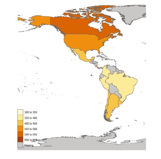 Promedio de pases Latinoamericanos en la prueba de Matemticas, PISA 2015