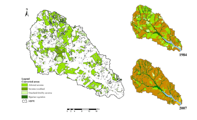 Areas of natural vegetation in the HBPR converted to pasture between 1984 and 2007.