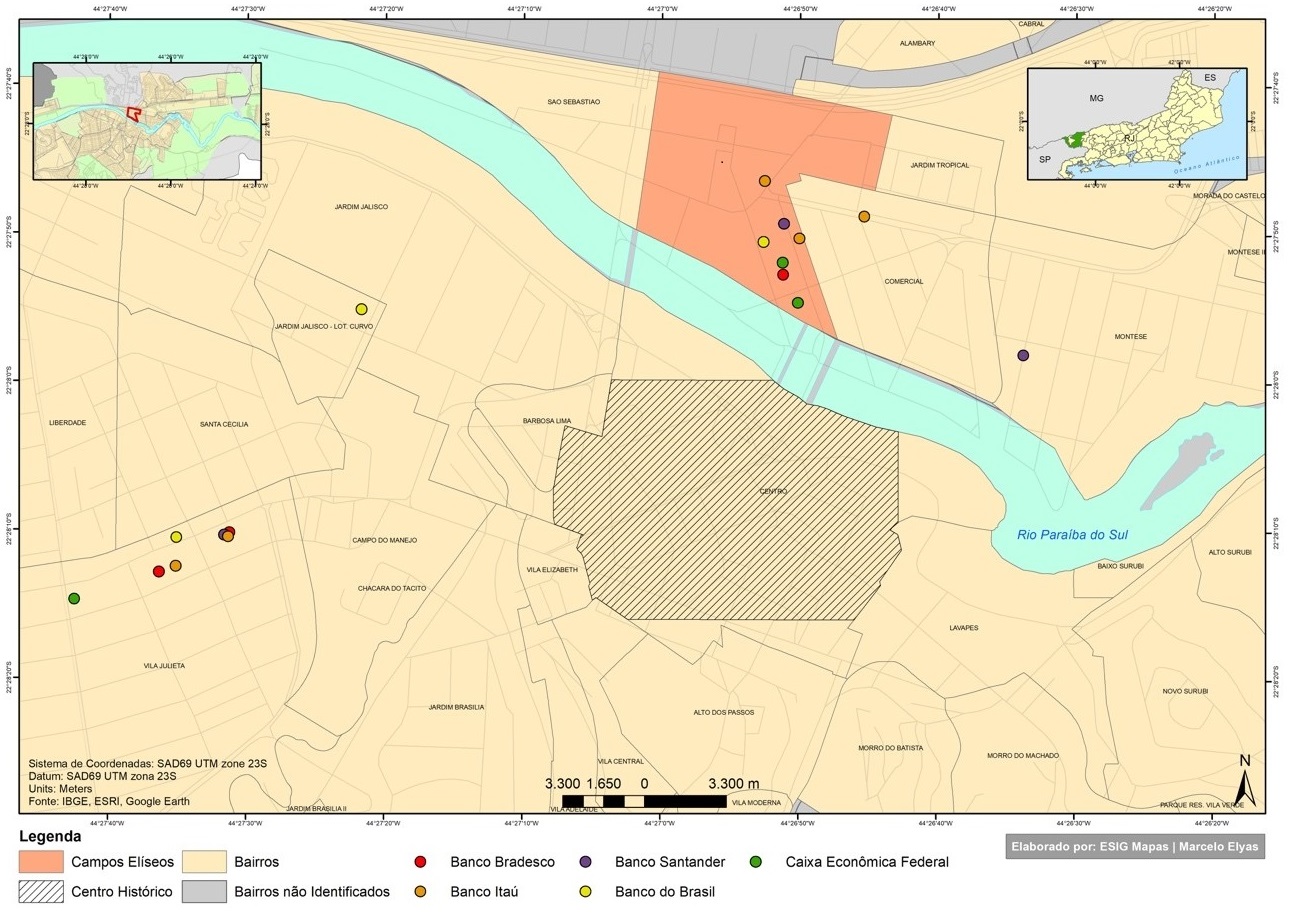 The location of bank branches in Resende (RJ) - 2018