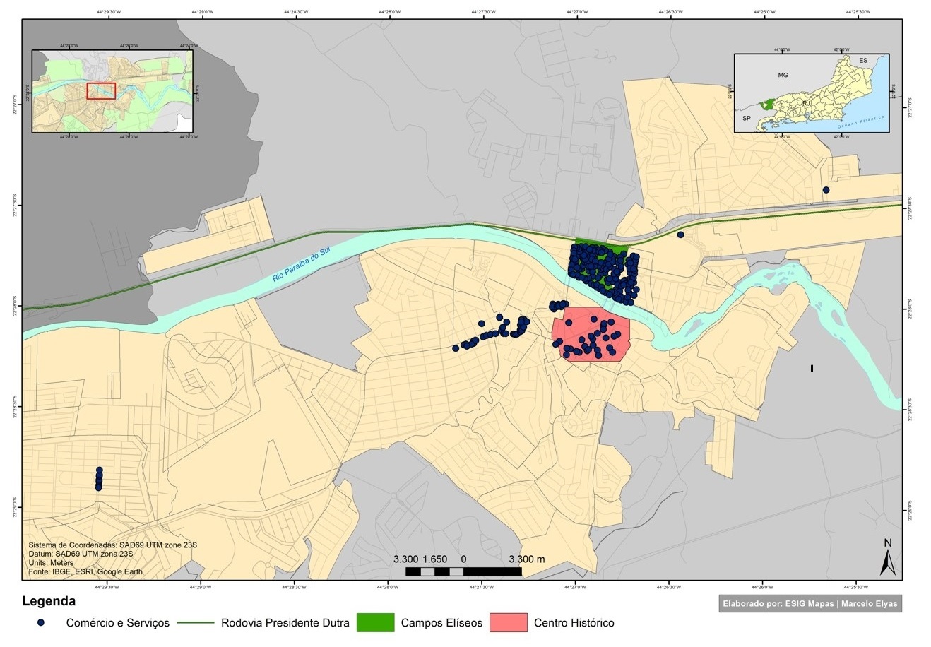 Resende (RJ) - The location of trade and services activities (2008-2018).