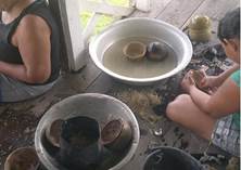 Atividades laborais
das artesãs de Aritapera, relacionadas ao preparo inicial das cuias.