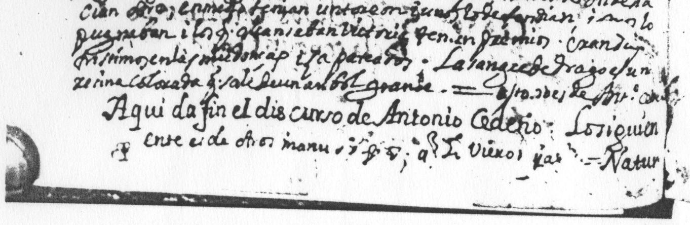 Manuscrito A1. Notas de Marín al final del texto
histórico y comienzo del etnográfico (h.11v).