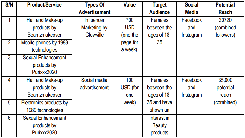 Table 1.Social and influencer marketing breakdown