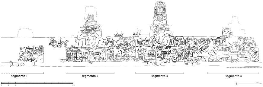 Friso de la Estructura 1-A Sub de Balamkú. Dibujo de Daniel Salazar.