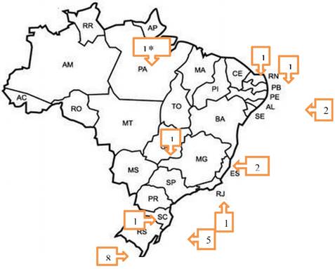 Mapa ilustrativo com número de publicações por Estado