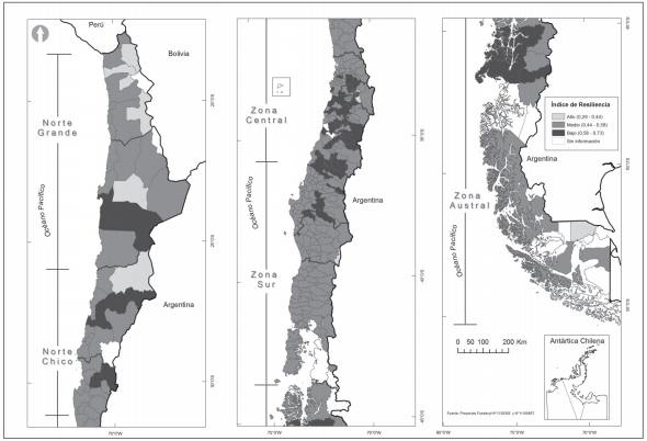Mapa de &iacute;ndice de riesgo clim&aacute;tico en Chile 1984-2013