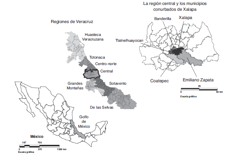 Localización de la Zona Metropolitana de Xalapa en su contexto regional y estatal