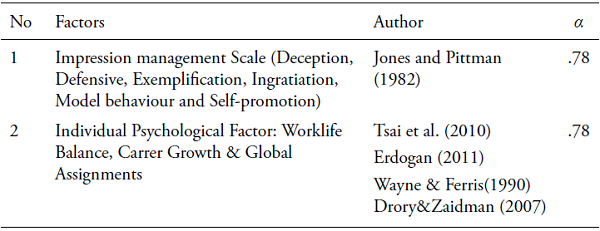 Apparent elements determining the facets of impression management and the individual behaviour based on the literature