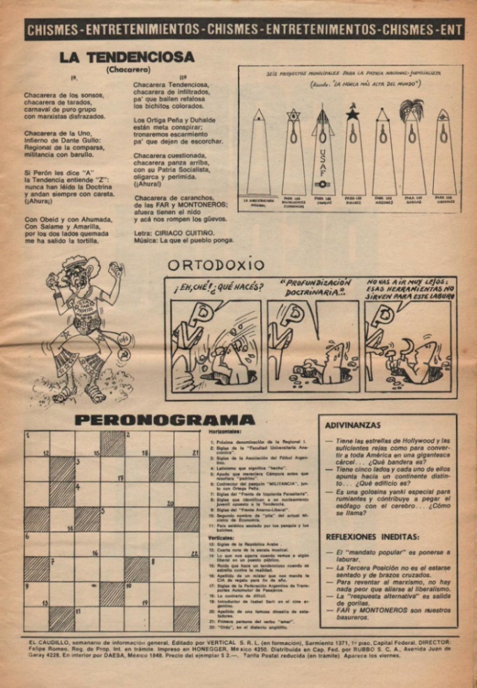Sección de
humor de El Caudillo (EC), Nº7, 28 de diciembre de 1973, p. 23