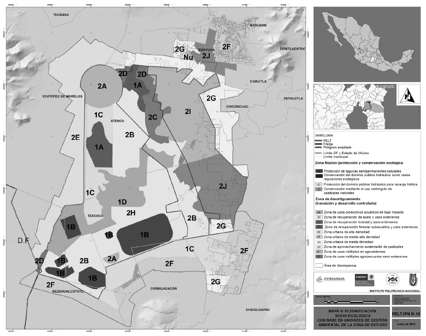 Localizaci&oacute;n del &aacute;rea de estudio y zonificaci&oacute;n socio-ecol&oacute;gica
general con base te&oacute;rica de Dominios Ambientales y base operativa en Unidades
de Gesti&oacute;n Ambiental