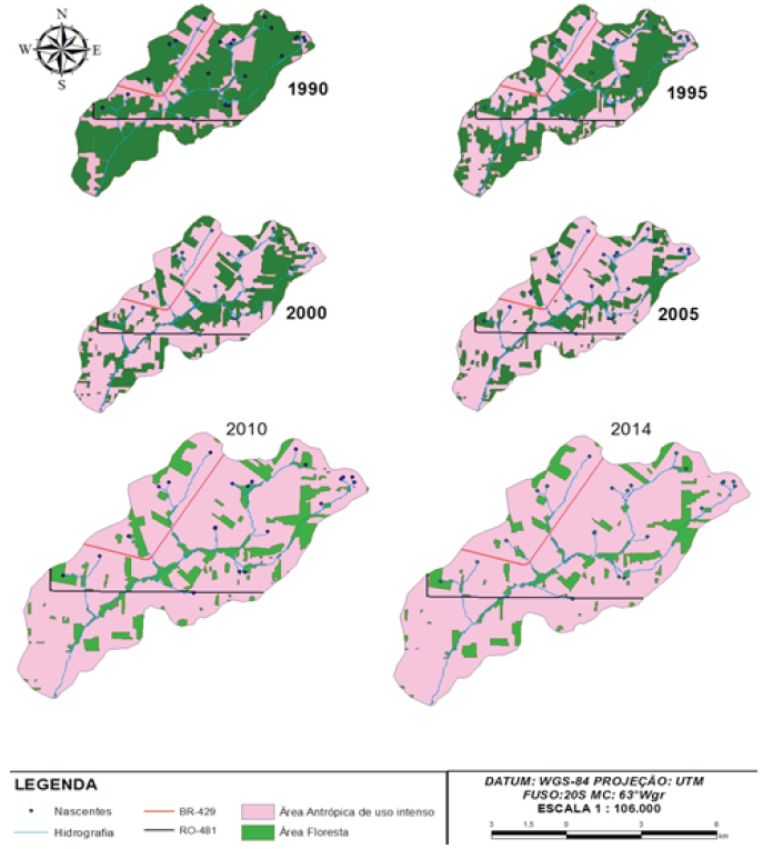 Uso e ocupação do solo na bacia hidrográfica do rio Piranha, ano
de 1990 a 2014