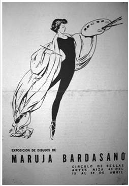 Folleto de la exposición de dibujos de Maruja Bardasano en el Círculo de Bellas Artes con ilustración de Juana Francisa Rubio, 1956. Colección Maruja Bardasano.