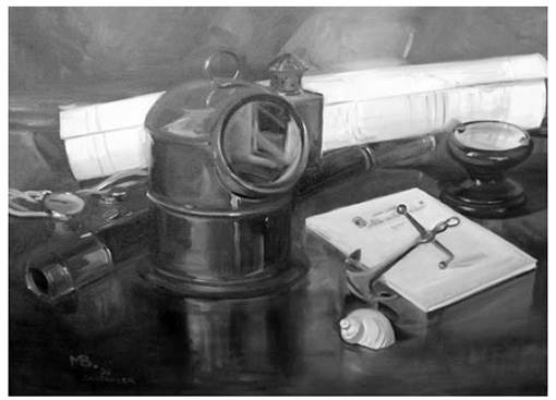 Maruja Bardasano, Bodegón náutico, s.f., óleo sobre lienzo, 73 x 100 cm. Colección particular.
