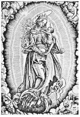 Maestro de Mühldorf (atribuida), firmada IW, La Virgen con el Niño, grabado, 1515. Tomada de Geiberg. The German Single-Leaf Woodcut: 1500-1550 (vid supra n. 21).