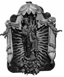 Guillermín de Gante, La Virgen con el Niño, Coro del Santuario de Guadalupe, Extremadura, talla de madera policromada, restaurada en el XVIII, siglo XV. Foto de la portada de Proceso (vid supra n. 14).
