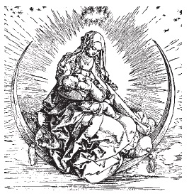 Alberto Durero, La Virgen y el Niño sentados sobre luna creciente, grabado en metal, 1504. Londres, Colección Fotográfica Warburg Institute.
