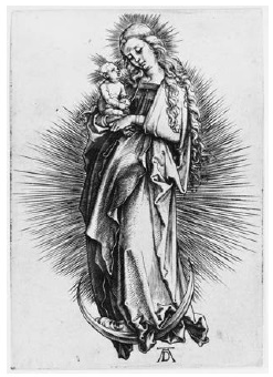 Alberto Durero, La Virgen y el Niño de pie sobre luna creciente, grabado en metal, 1514. Londres, Colección Fotográfica Warburg Institute.