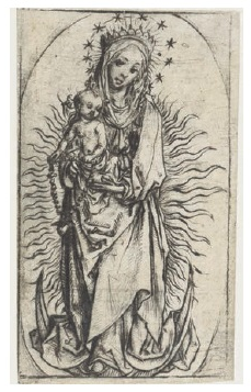 Maestro del Gabinete de Ámsterdam, Virgen sobre luna creciente, grabado a punta seca, ca. 1488-1492. Ámsterdam, Rijksmuseum, RP-P-OB-885.