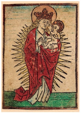 Anónimo, La Virgen con el Niño, xilografía coloreada, siglo XV. Londres, British Museum. CC-BY-NCSA 4.0.