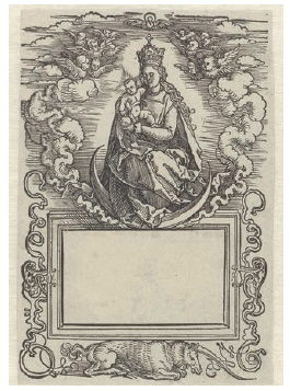 Anónimo, La Virgen con el Niño en gloria sobre luna creciente, grabado en metal, siglo XVI. Ámsterdam, Rijksmuseum, RP-P-OB-1567.